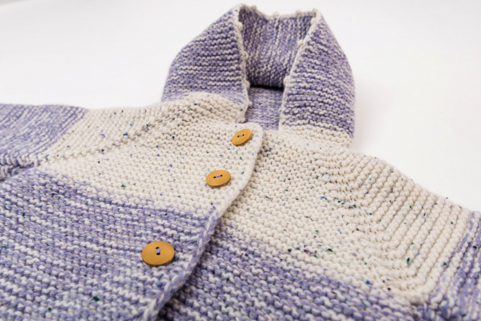 Pulover tricotat handmade în degrade, din lână merinos alb și lila, pentru bebeluși [3]