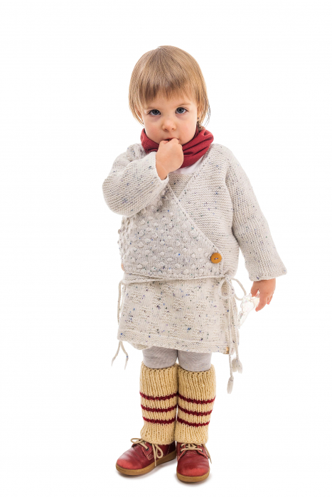 Pulover alb, tricotat handmade din lână merinos, pentru bebeluși [2]