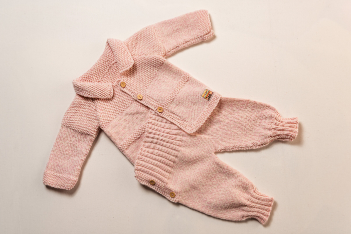 Pulover tricotat handmade din lână merinos roz, pentru bebeluși, 6 luni [4]