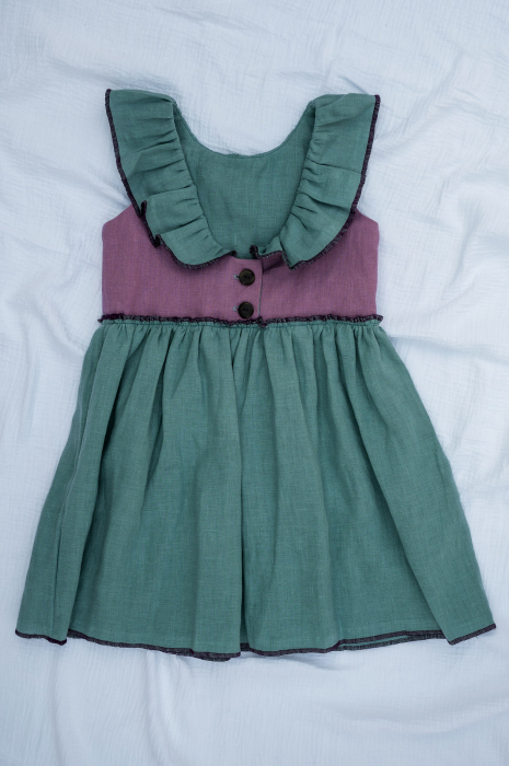 Rochie de vară din in lila-turquoise, pentru fete [2]