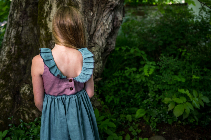 Rochie de vară din in lila, turquoise, pentru fete [3]