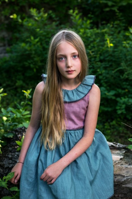 Rochie de vară din in lila-turquoise, pentru fete [7]