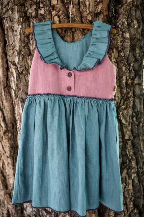 Rochie de vară din in lila, turquoise, pentru fete [5]