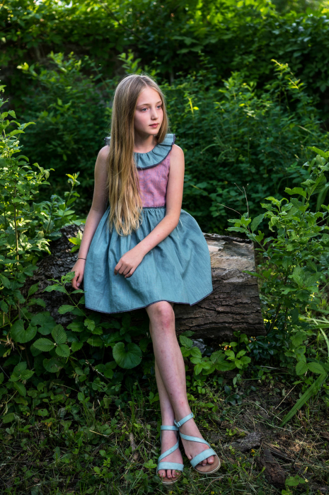 Rochie de vară din in lila-turquoise, pentru fete [9]