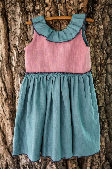 Rochie de vară din in lila, turquoise, pentru fete [4]