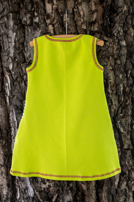 Rochie din bumbac organic verde neon, pentru fete [5]