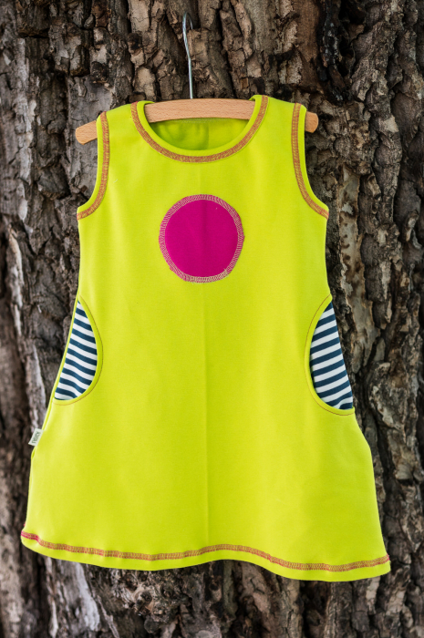 Rochie din bumbac organic verde neon, pentru fete [6]