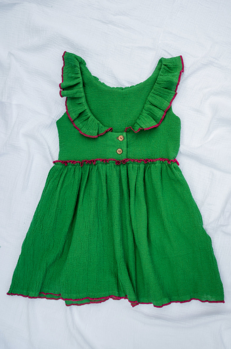 Rochie din pânză topită verde pentru bebeluși [2]