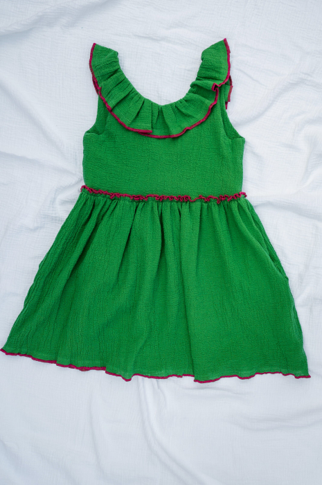 Rochie din pânză topită Petrișor verde, pentru fete [3]