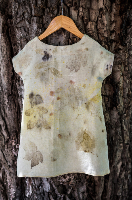 Rochie din țesătură de cânepă și bumbac imprimată natural cu plante-ecoprint, pentru fată, 4 ani [4]