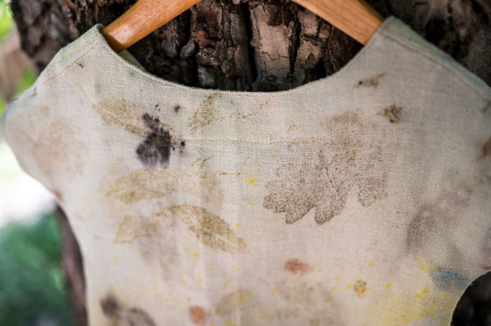 Rochie din țesătură de cânepă și bumbac imprimată natural cu plante-ecoprint, pentru fată, 4 ani [7]