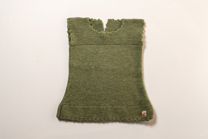 Rochie tricotată handmade din lână merinos verde, pentru copii, M 98 [3]