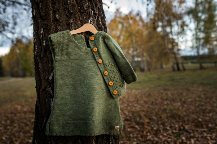 Rochie tricotată handmade din lână merinos verde, pentru copii, M 98 [2]