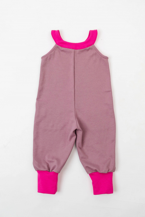 Salopetă din bumbac organic old-rose cu buzunare roz intens, pentru fete [4]