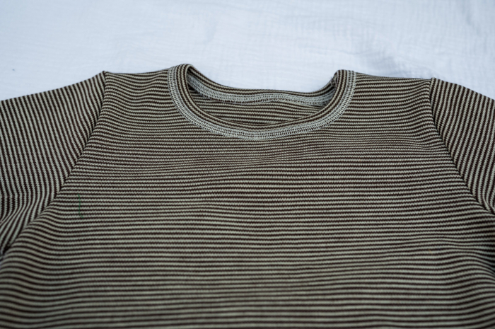 Tricou din jerse de lână merinos organică cu dungi maro, pentru copii [2]