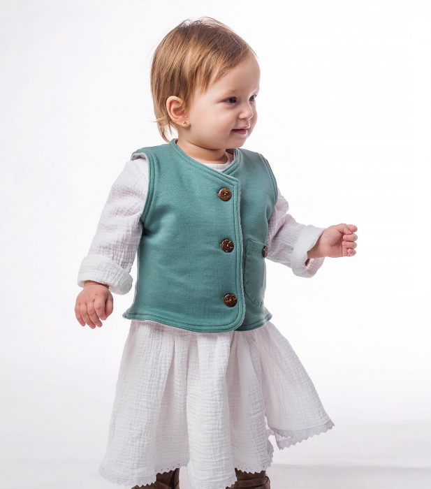 Vestă clasică din fleece de lână merinos organică gri, pentru bebeluși [2]