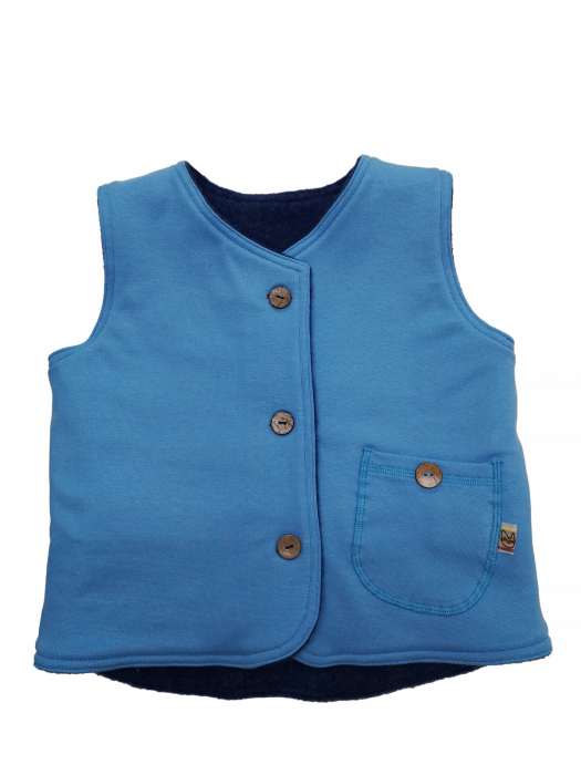 Vestă clasică din fleece de lână merinos organică albastru, pentru băieți [2]