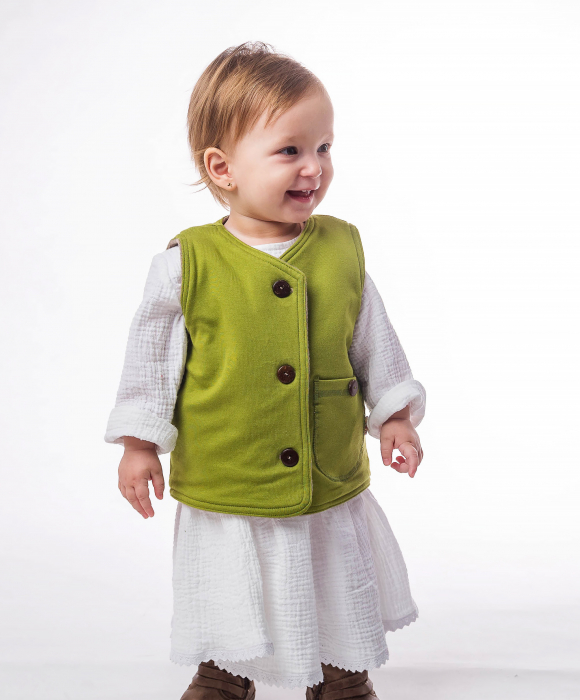 Vestă clasică din fleece de lână merinos taupe pentru copii [2]