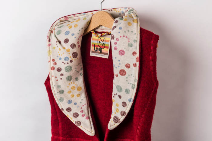 Vestă din Fleece de lână merinos organică roșu, pentru fete [5]
