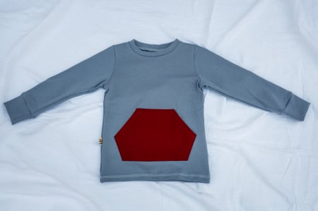 Bluze - Bluză din bumbac organic albastru cu buzunar frontal roșu, pentru copii