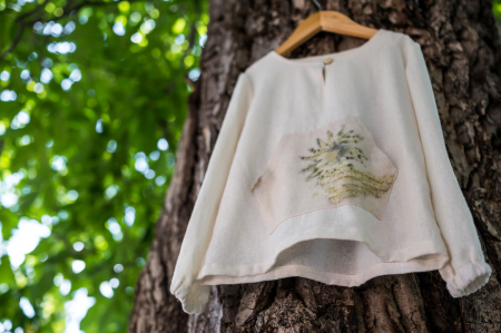 Cămașă din borangic cu buzunar imprimat cu plante-ecoprint, pentru copii, 6 ani [1]