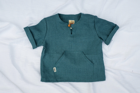 Cămăși - Cămașă din in verde-turquoise, pentru băieți