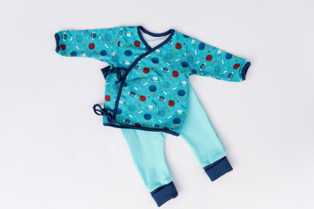 Costumașe - Costum pentru bebeluși din bumbac organic albastru cu model planete