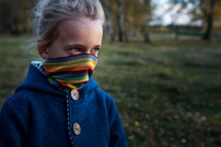 Fulare - Fular tubular din din țesătură organică de merinos și mătase multicolor, pentru copii