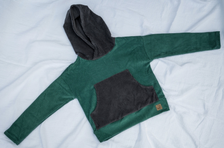 Hanorace - Hanorac din velur reiat organic turquoise cu buzunar frontal gri, pentru băieți, 7 ani, M 122
