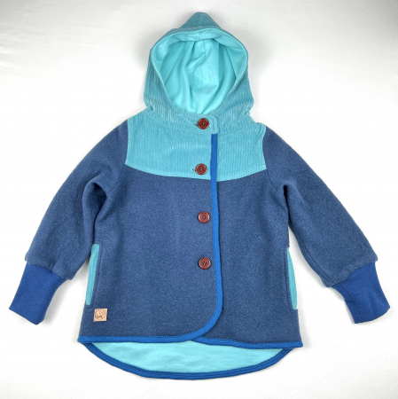 Jachetă din lână merinos fiartă bleumarin și velur din bumbac organic, pentru copii, 6 ani [1]
