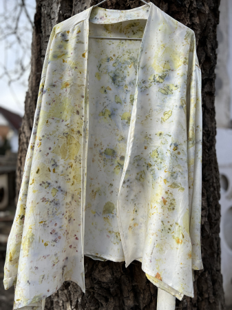 Kimono - Kimono din mătase naturală imprimat cu plante- S/ M/ L