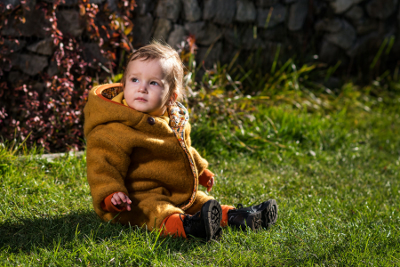 Overalle - Overall pentru bebeluși din Fleece de lână merinos organică muștar