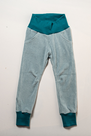 Pantaloni - Pantaloni din velur reiat organic bleu, pentru copii