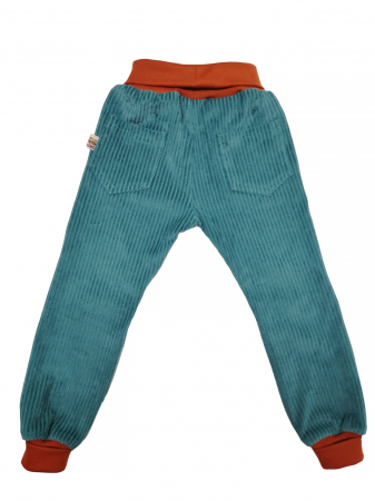 Pantaloni din velur reiat organic verde-turquoise pentru copii [1]