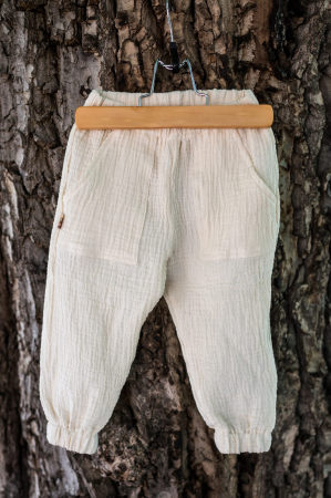 Pantaloni lungi din muselină natur de bumbac organic, pentru bebeluși [1]