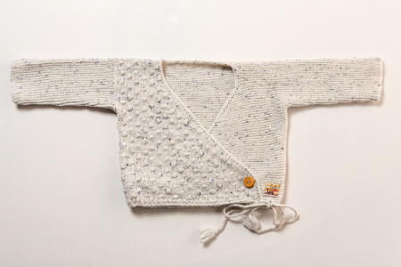 Pulover alb, tricotat handmade din lână merinos, pentru bebeluși [2]