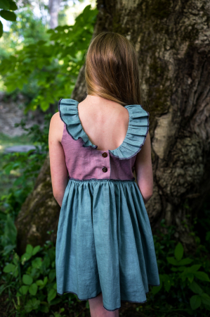 Rochie de vară din in lila-turquoise, pentru fete [7]