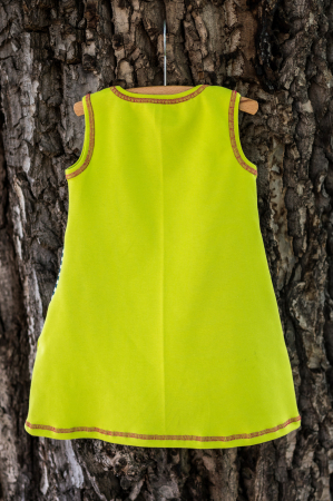 Rochie din bumbac organic verde neon, pentru fete [4]
