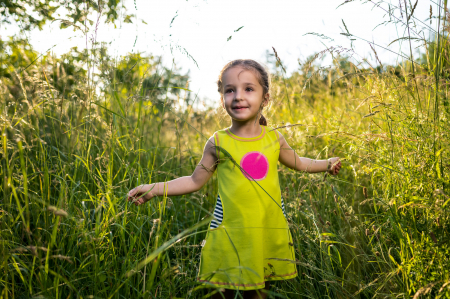 Rochii și Sarafane - Rochie din bumbac organic verde neon, pentru fete