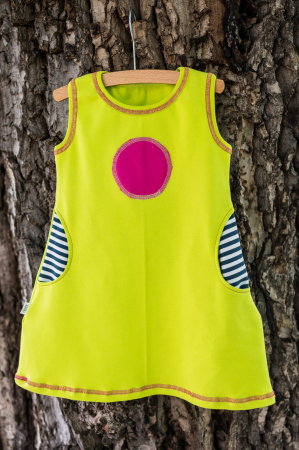 Rochie din bumbac organic verde neon, pentru fete [5]