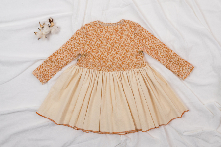 Rochie din jerse de lână merinos organică cu floricele și bumbac Carpatin natur, pentru fete [4]