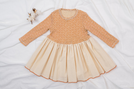 Rochie din jerse de lână merinos organică cu floricele și bumbac Carpatin natur, pentru fete [3]