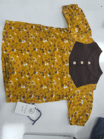 Bebeluși - Rochie din muselină de bumbac organic portocalie-maro, pentru fete