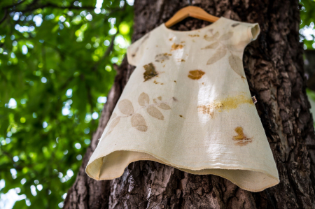 Rochii și Sarafane - Rochie din țesătură de cânepă și bumbac imprimată natural cu plante-ecoprint, pentru fată, 4 ani