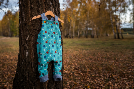 Salopetă cu două fețe din velur reiat organic albastru și bumbac organic, pentru bebeluși [4]