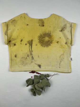 Tricou din muselină de bumbac organic, imprimat natural cu plante-ecoprint, pentru fată, 4 ani, M104 [1]