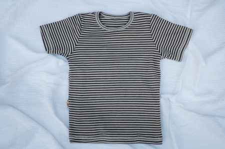 Tricou din țesătură organică de lână merinos și mătase cu dungi mov închis, pentru băieți [2]