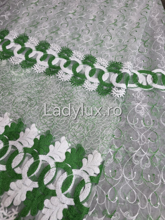 Perdea albă cu Broderie Verde  Model Cerc – rafinament și strălucire discretă C1733 [2]