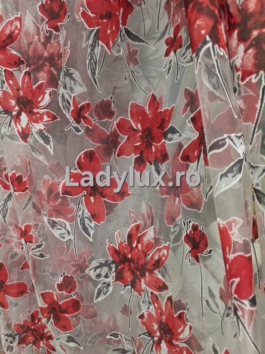 Perdea Organza Imprimata - Model Flori Rosii - 4M x 2.7h Cu Tiv si Rejansa [2]