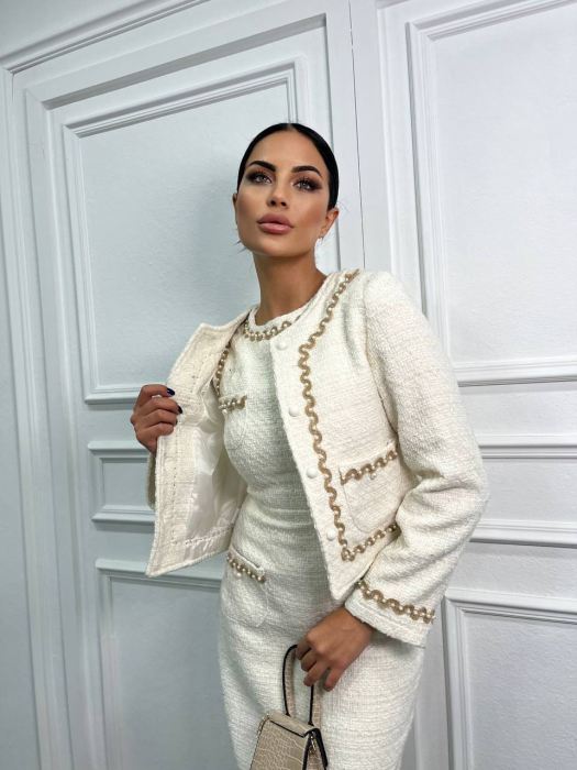 Compleu Alb Delilah Nepa, rochie și sacou, din Tweed [1]